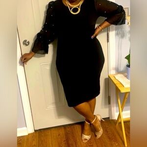 Black Sequin Embellished Knee-Length Dress